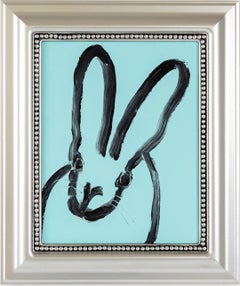 Hunt Slonem Vibrant Blue Bunny Painting 'Magic' Oil on Wood