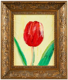 Antique Hunt Slonem, "Vienna" Colorful Red and Yellow Tulip Flower Oil Painting 
