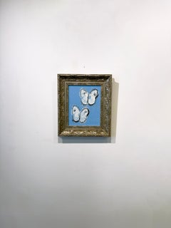 Hunt Slonem Vivid Butterfly Painting 'La Jolla' Oil on Wood, Framed