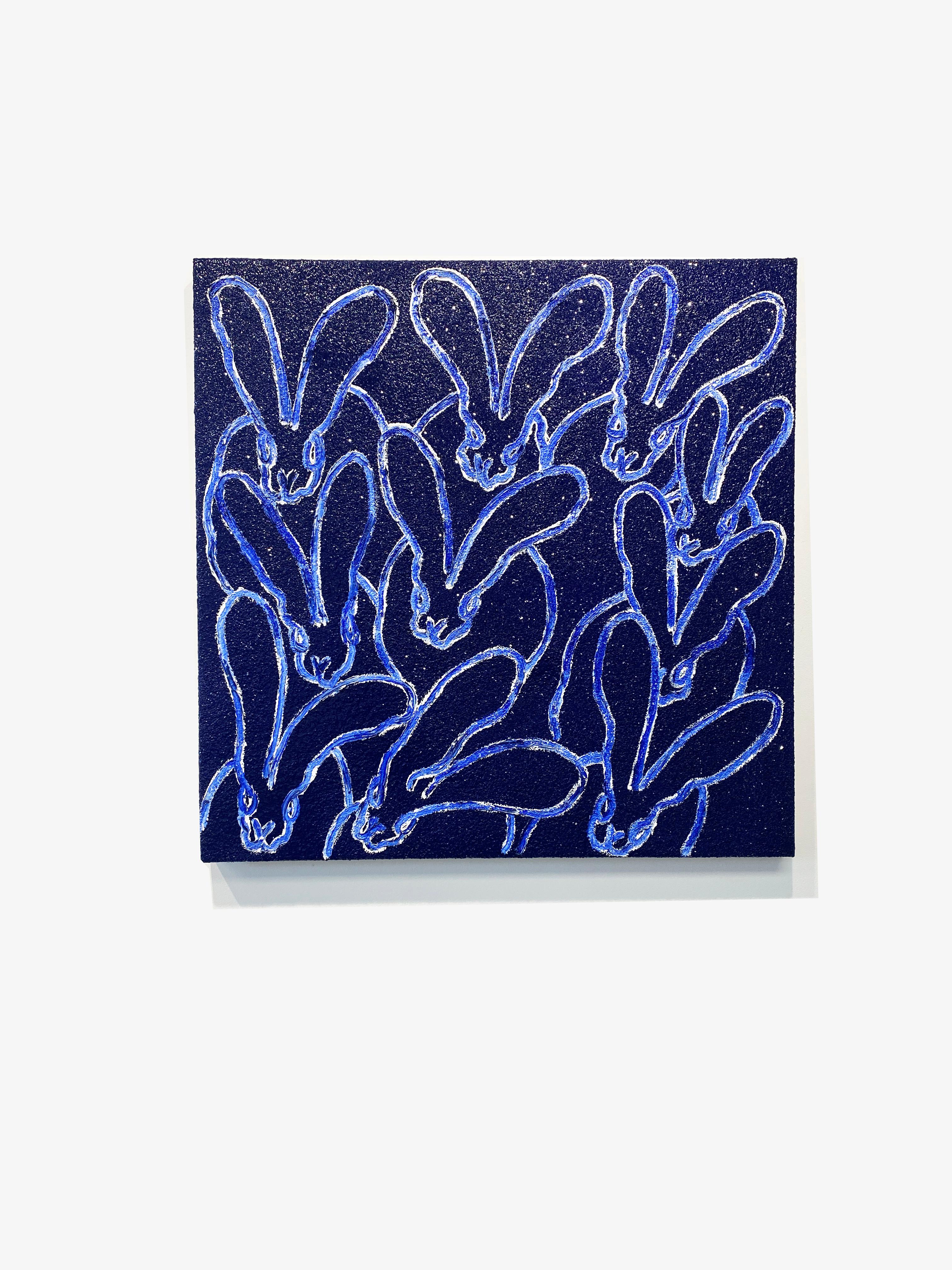 Hunt Slonem, Coniglietti bianchi e blu, Pittura a olio 'Weekend di polvere di diamante blu' in vendita 1