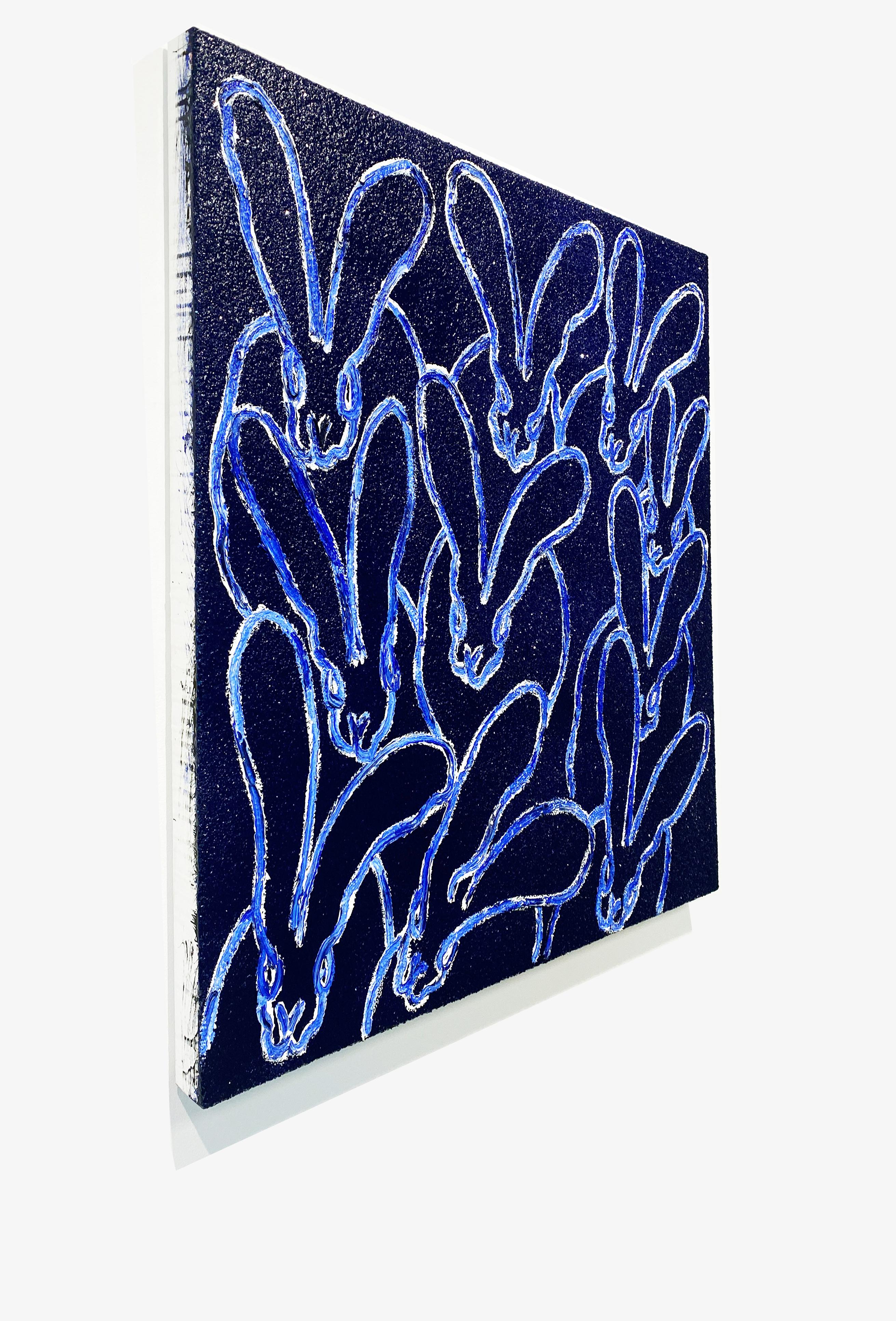 Hunt Slonem, Coniglietti bianchi e blu, Pittura a olio 'Weekend di polvere di diamante blu' in vendita 2