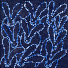 Hunt Slonem, Conejitos blancos y azules, Pintura al óleo 'Fin de semana de polvo de diamante azul'
