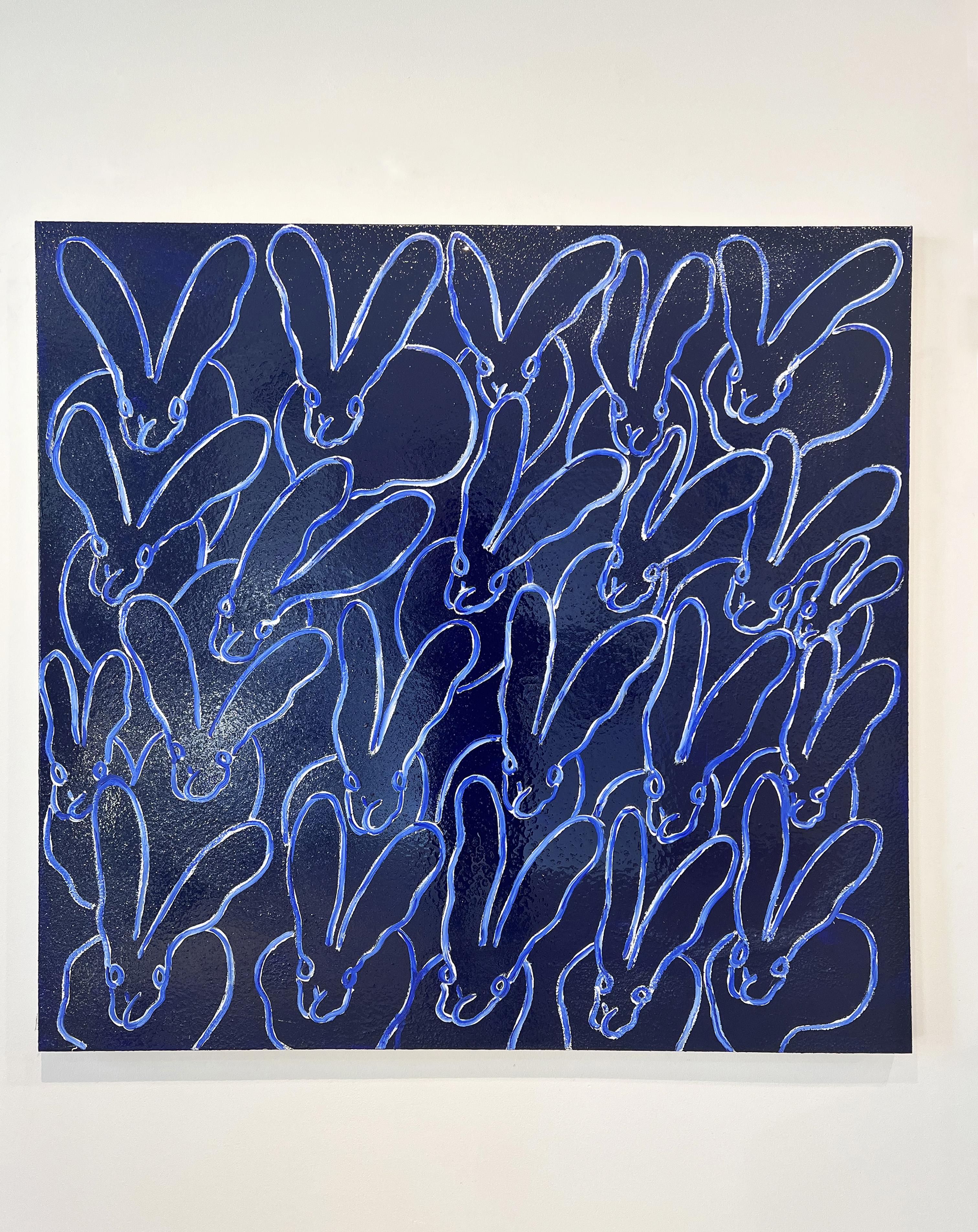 Hunt Slonem, White and Blue Bunnies, Oil Painting 'Tanzania Blue' 1