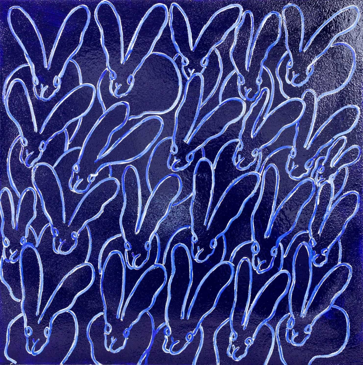 Hunt Slonem, White and Blue Bunnies, Oil Painting 'Tanzania Blue'