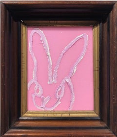 Hunt Slonem "White and Purple Bunny on Pink" Oil and Diamond Dust on Board, 2019