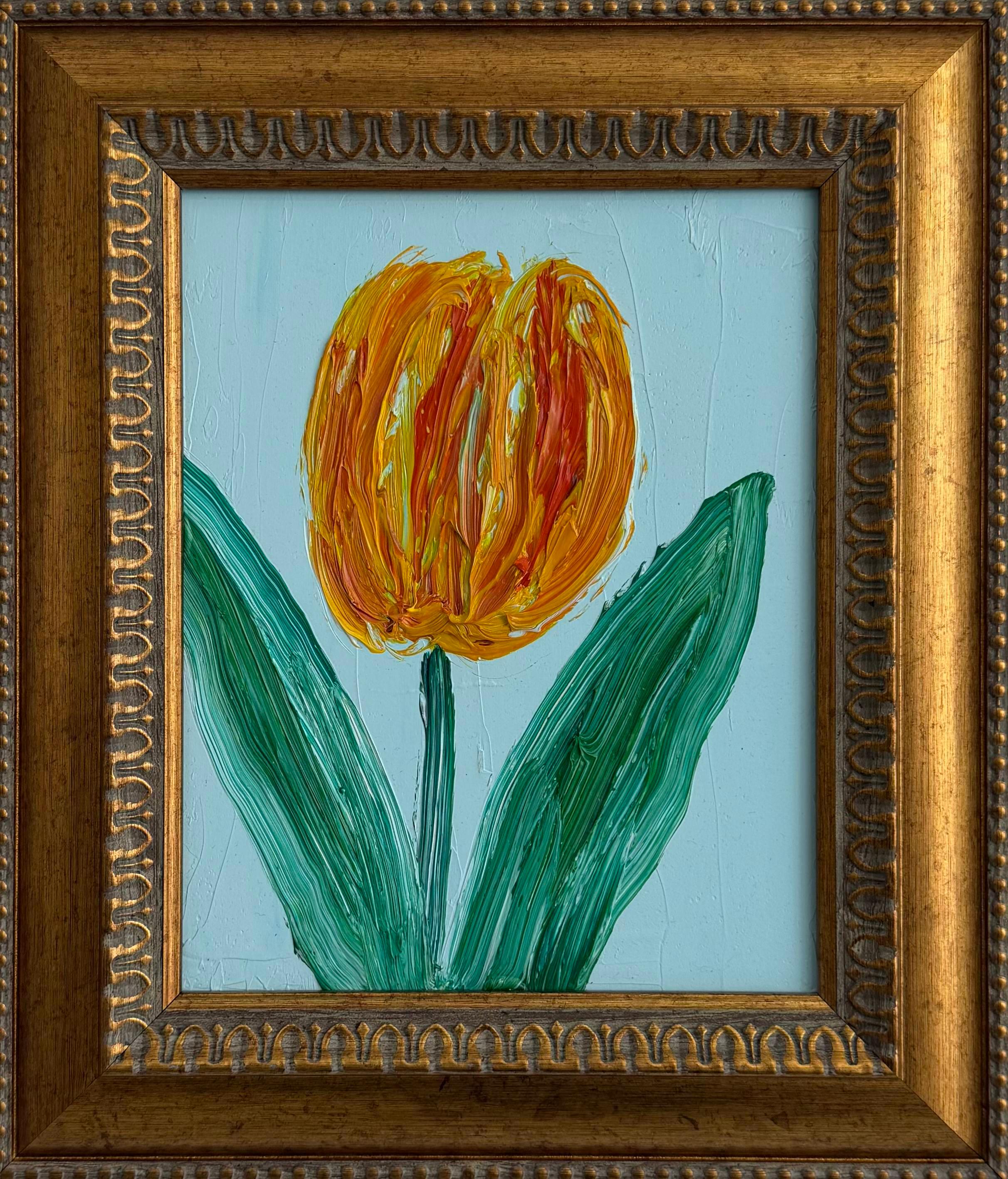 Hunt Slonem "Yellow Tulip" Multicolor Flower