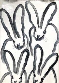 "Hutch Seaview New Port" Bunnies on White Background Oil Painting Antique Frame