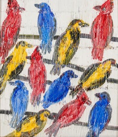 "Indigo Bunting" oil on wood painting by Hunt Slonem
