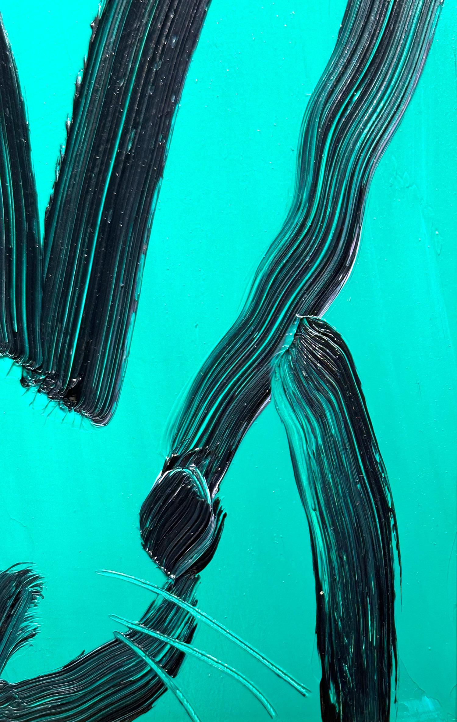 „Ireland“ Schwarzes Ölgemälde mit Outline- Bunny auf Smaragdgrünem Hintergrund, Holz im Angebot 1