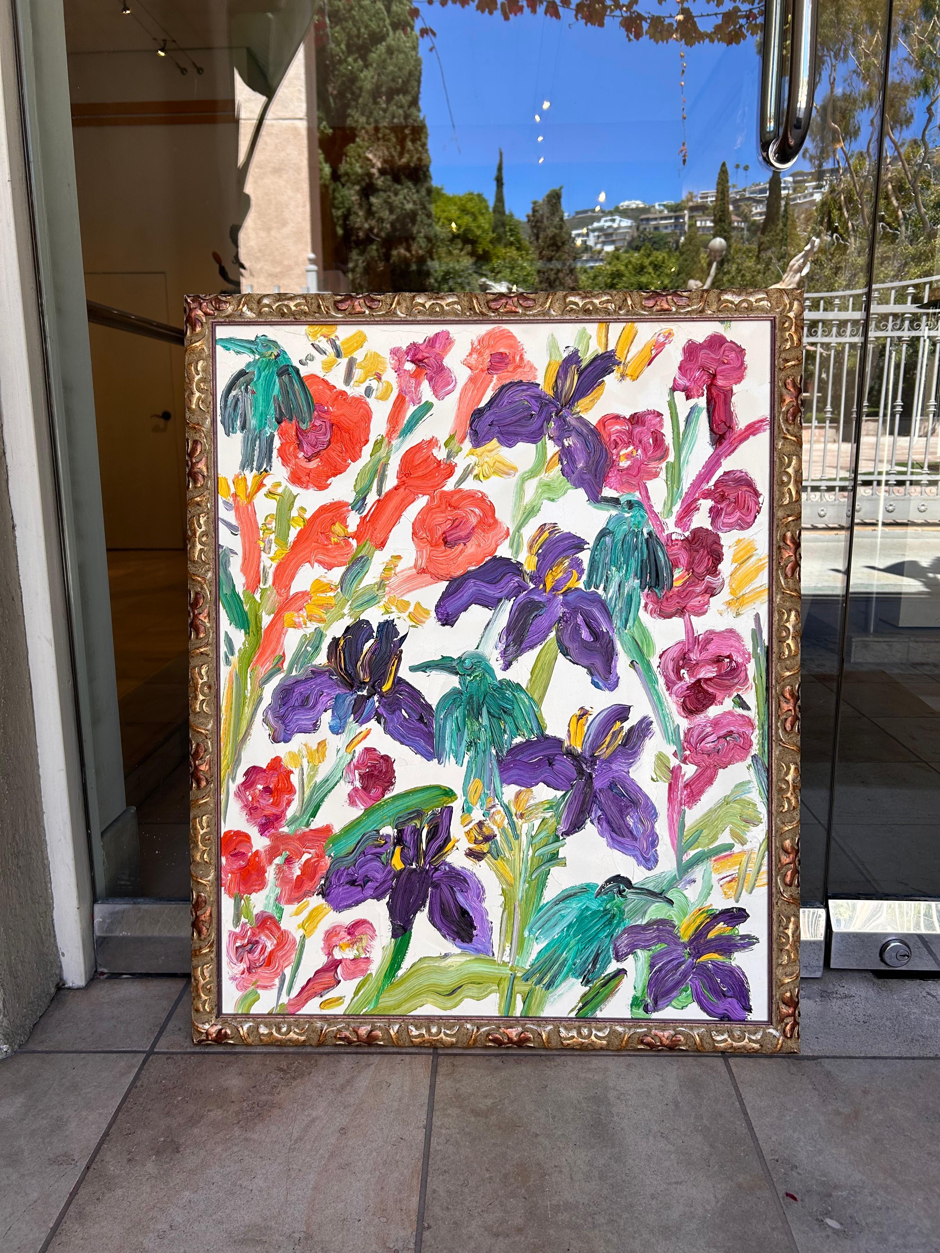 Iris, colibrì trombetta - Painting di Hunt Slonem