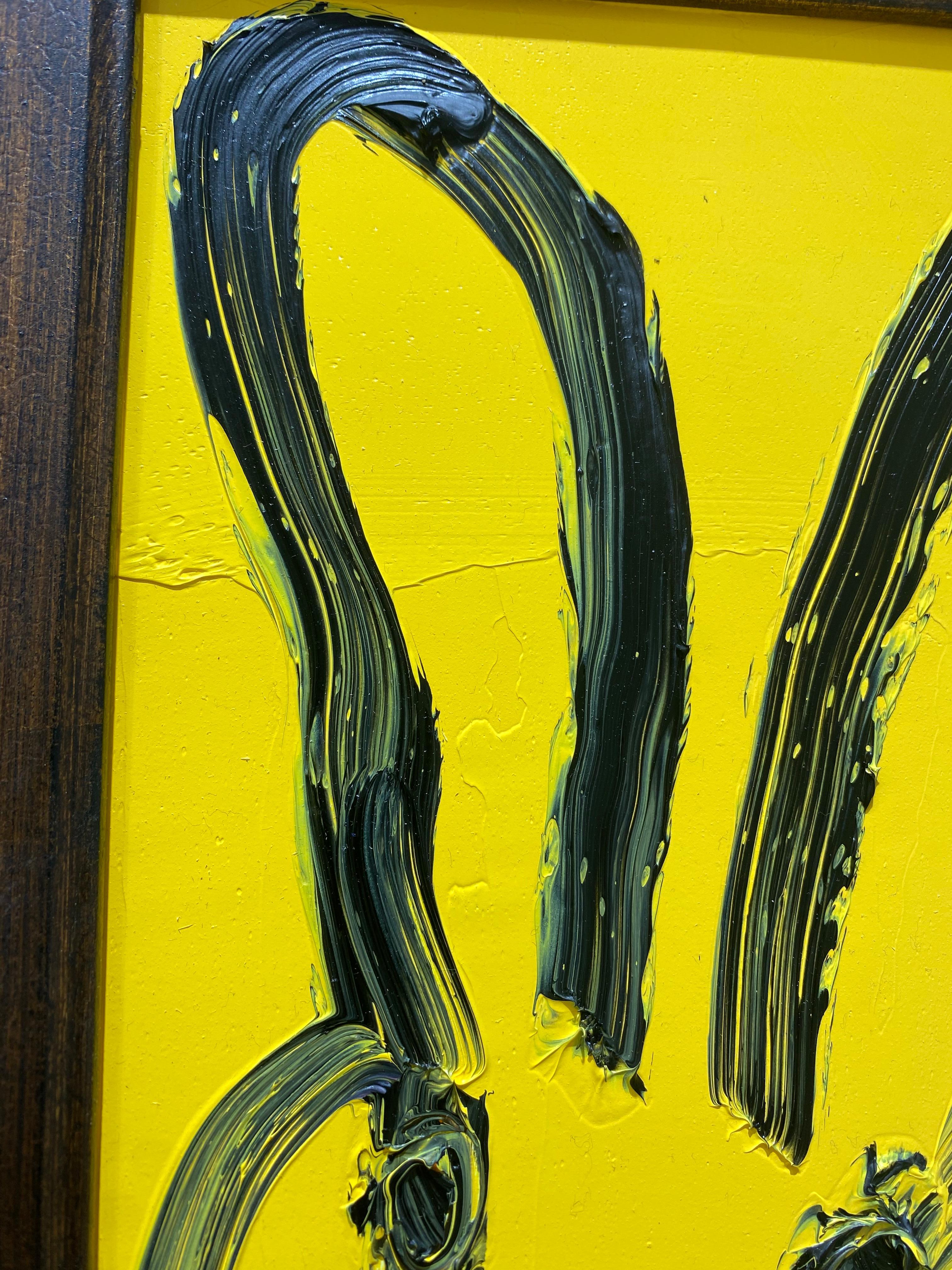 Jackie, 2022
Oil on Wood
Black outline bunny, yellow

Frame collected by the artist
