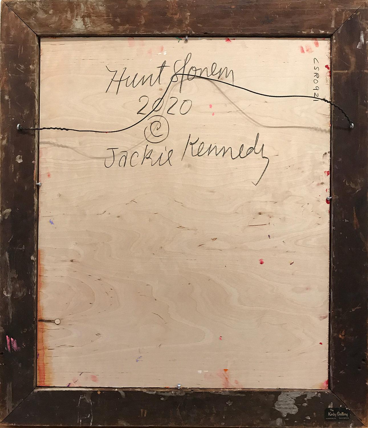 Neo-Expressionistisches Ölgemälde „Jackie Kennedy“ mit rosa Hintergrund auf Holzplatte 9