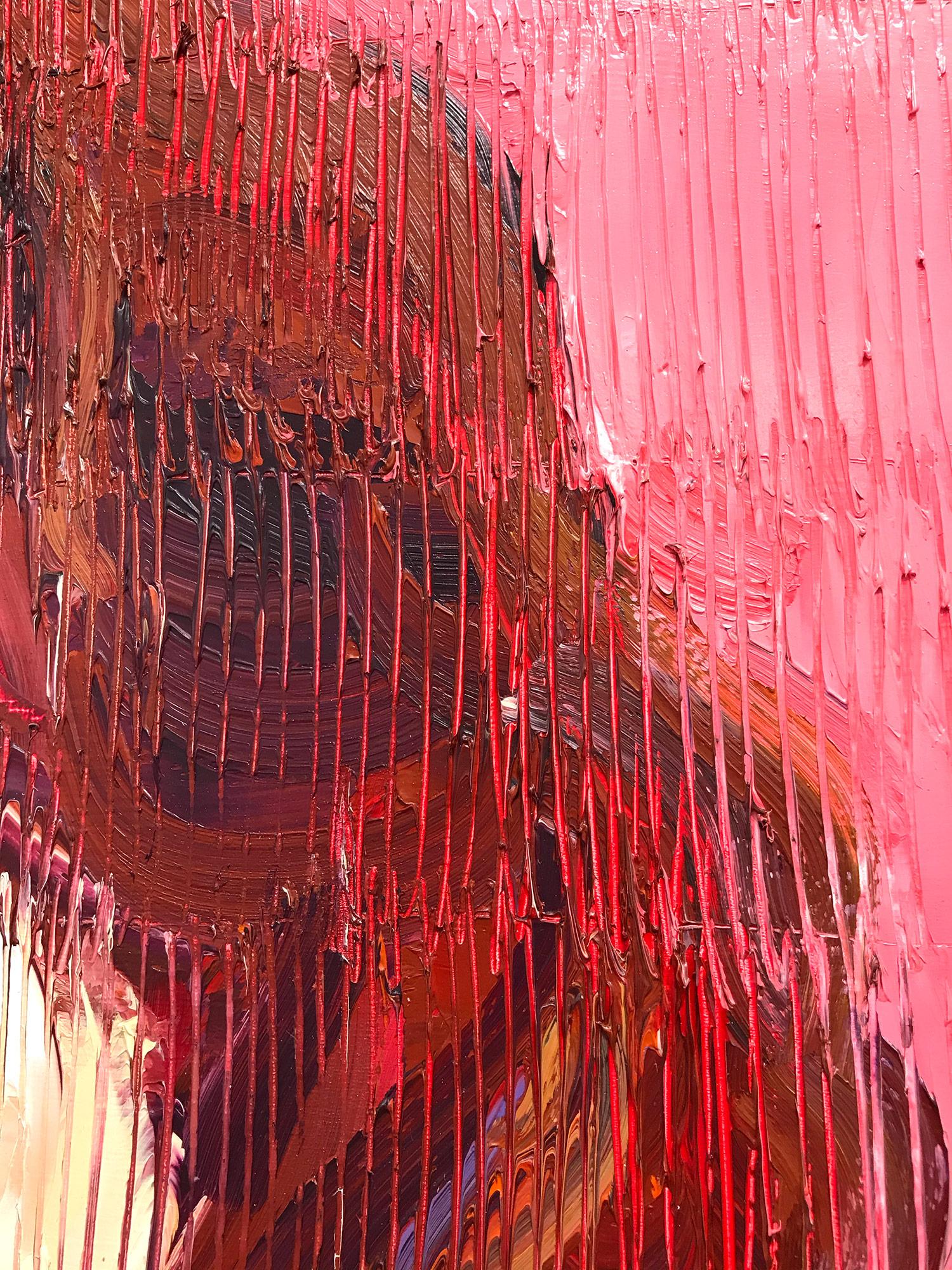 Neo-Expressionistisches Ölgemälde „Jackie Kennedy“ mit rosa Hintergrund auf Holzplatte 2