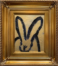 "Joy" Coniglietto nero su sfondo dorato con accenti blu cobalto