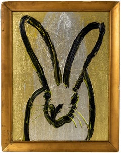 Joy "Bunny Painting" Colorful and Fun Framed Oil Painting in Vintage Frame