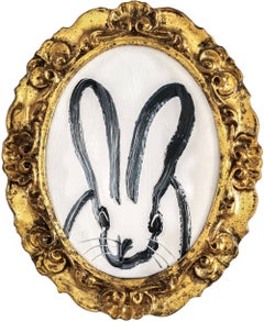 "Lad" Huile néo-expressionniste sur bois, lapin blanc, cadre ancien