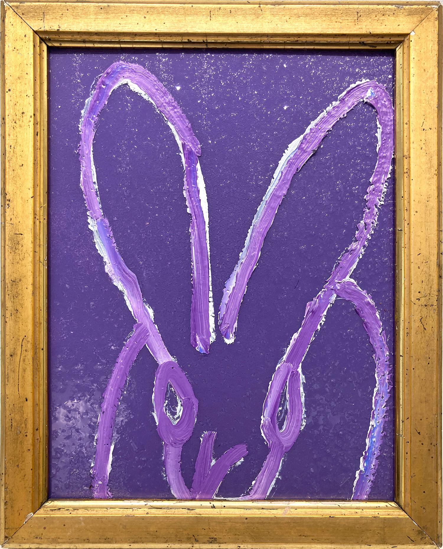 Hunt Slonem Abstract Painting - "Lavendar" Black Bunny on Lavender Purple Background Oil Painting on Wood Panel