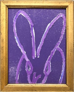 "Lavendar" Black Bunny on Lavender Purple Background Oil Painting on Wood Panel