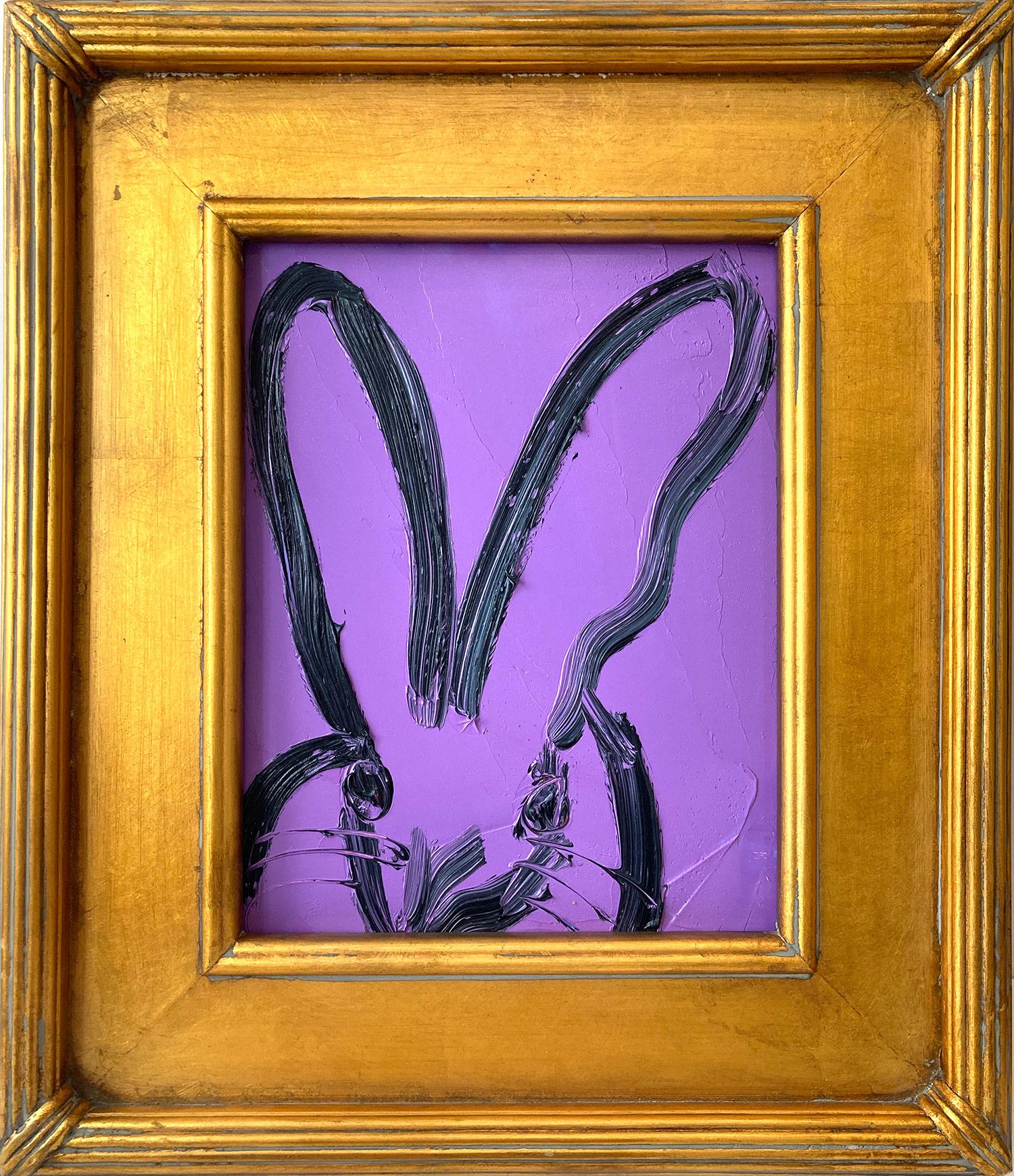 Hunt Slonem Abstract Painting - "Lavendar" (Bunny on Deep Lavender Purple Background) Oil Painting on Wood Panel