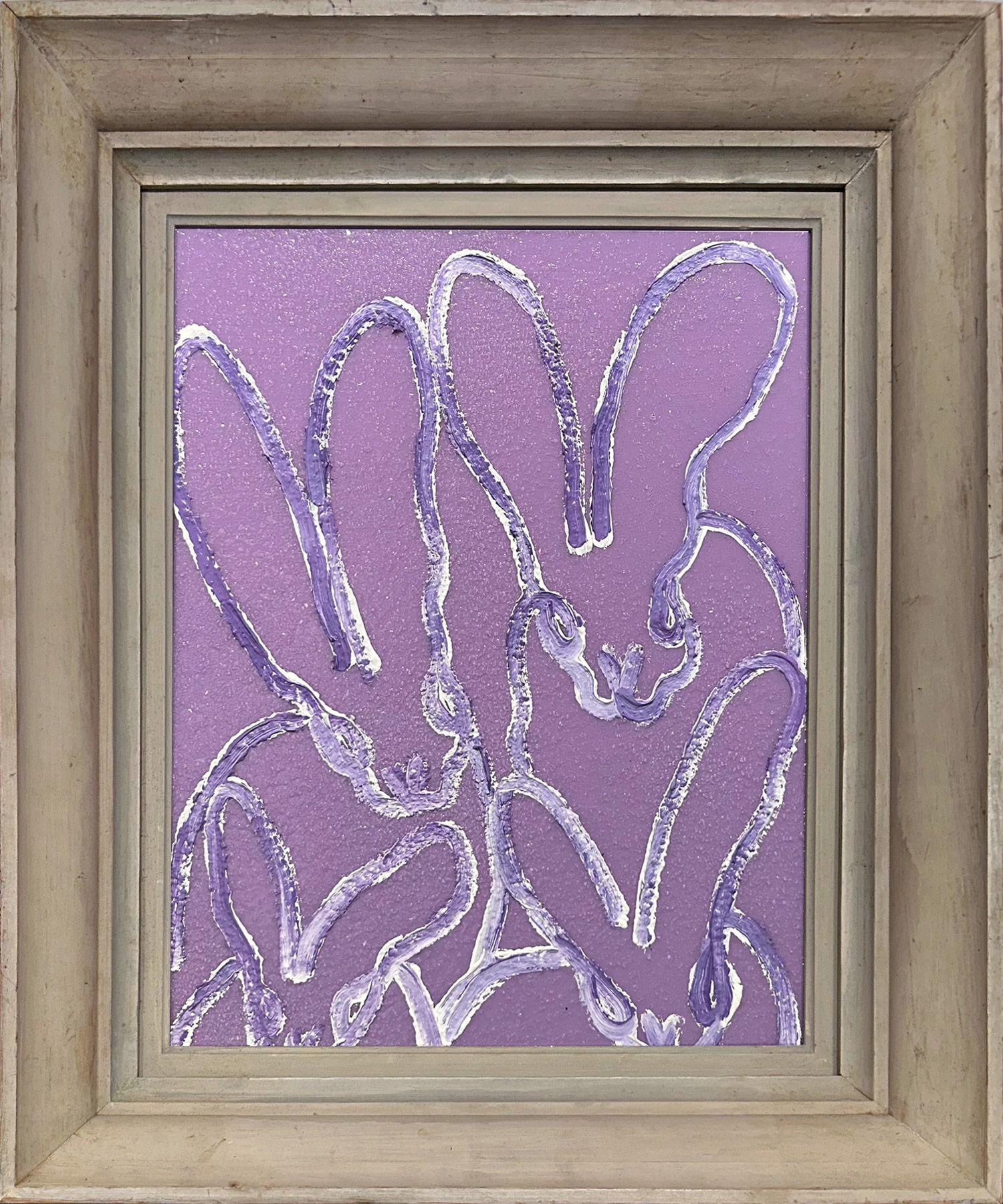 "Esponja de Lavanda" Conejitos dobles sobre polvo de diamante de lavanda Pintura al óleo Enmarcada