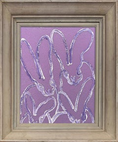 Peinture à l'huile « Lavender Fluffle » représentant deux lapins sur une poussière de diamants lavande encadrée