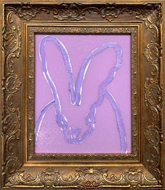 "Nebbia di lavanda 2" Coniglietto su sfondo di polvere di diamante color lavanda Pittura ad olio con cornice