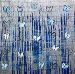 "Lightning Strike" Butterflies with Silver Background Oil Painting on Canvas