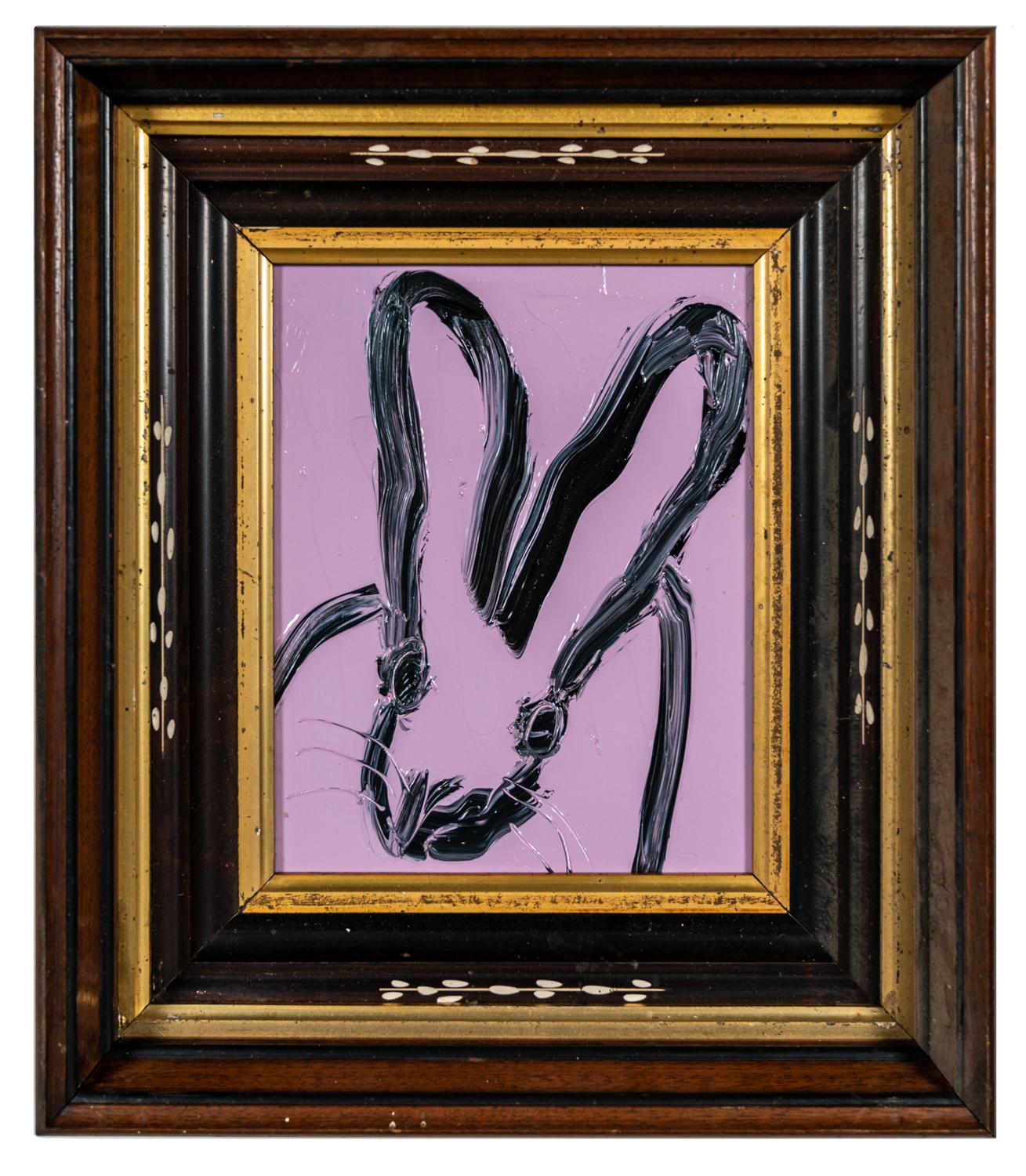 Hunt Slonem Animal Painting – Flieder Frühling „„Bunny Painting“ Original-Ölgemälde in Vintage-Rahmen