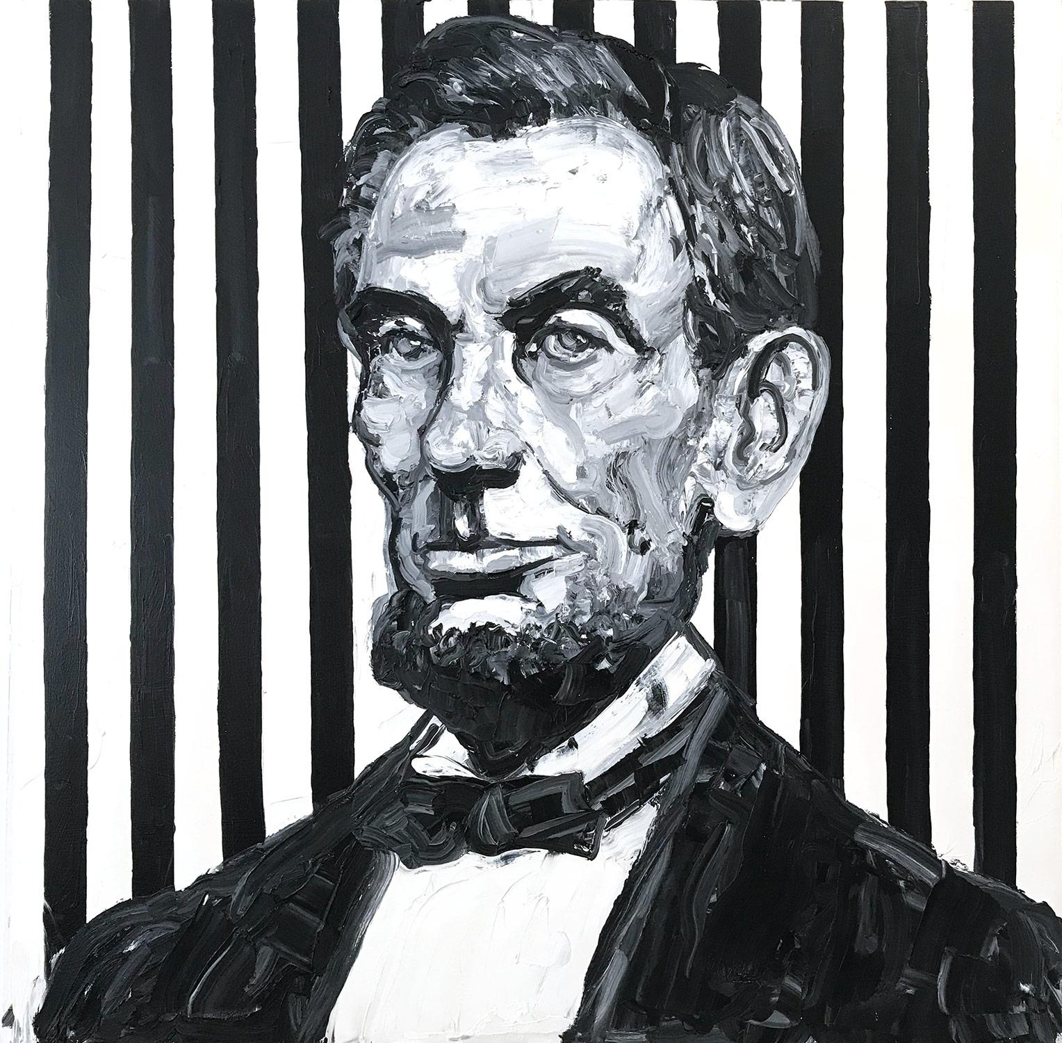 "Lincoln" (Neo-Expressionist Oil Painting in Black and White on Canvas)