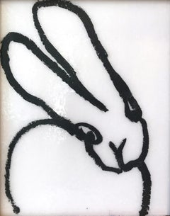 "Line Dance" (Black Outlined Bunny on White Diamond Dust Background)