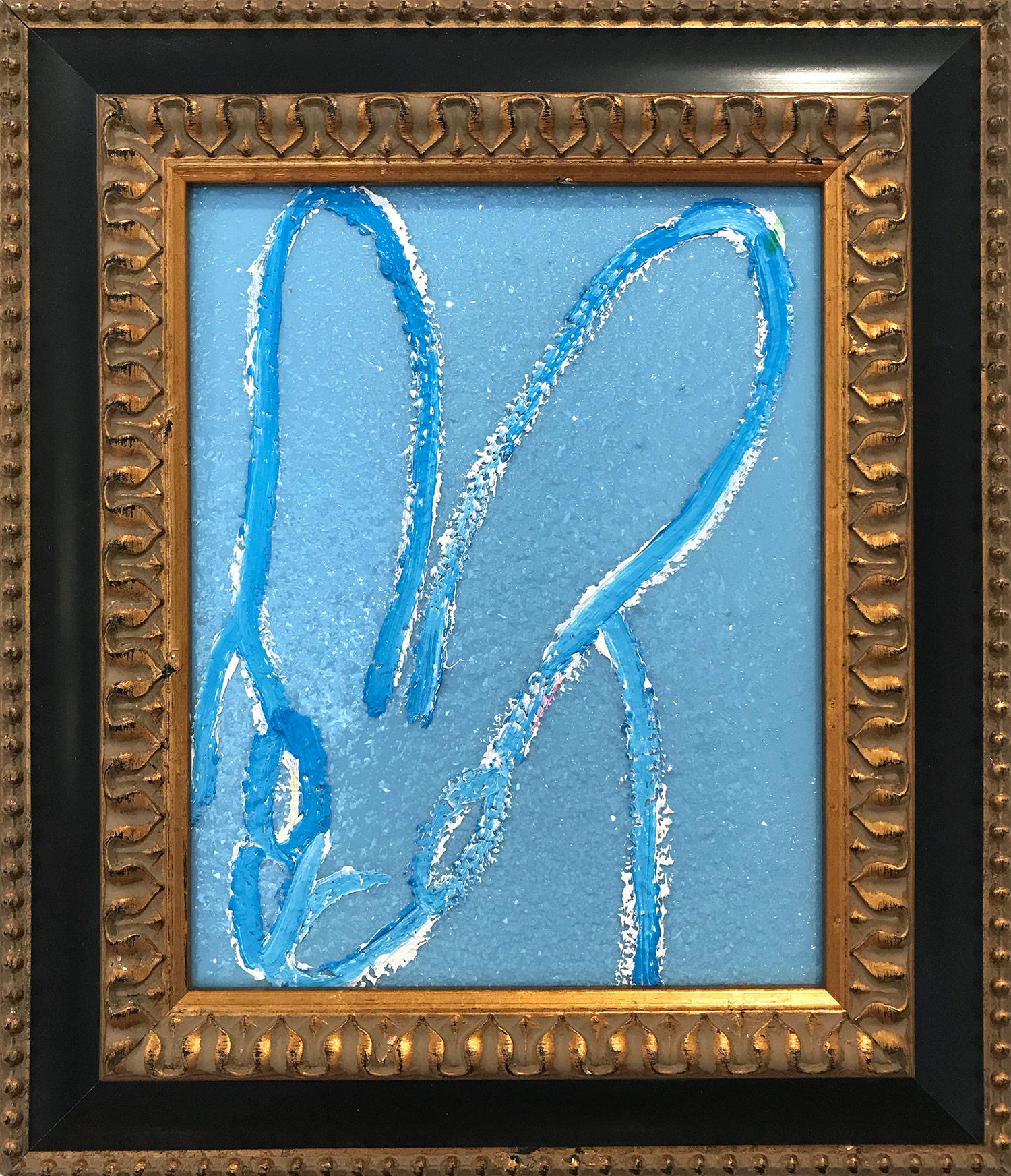 Hunt Slonem Abstract Painting - "Little Richard" (Diamond Dust Bunny on Light Blue)