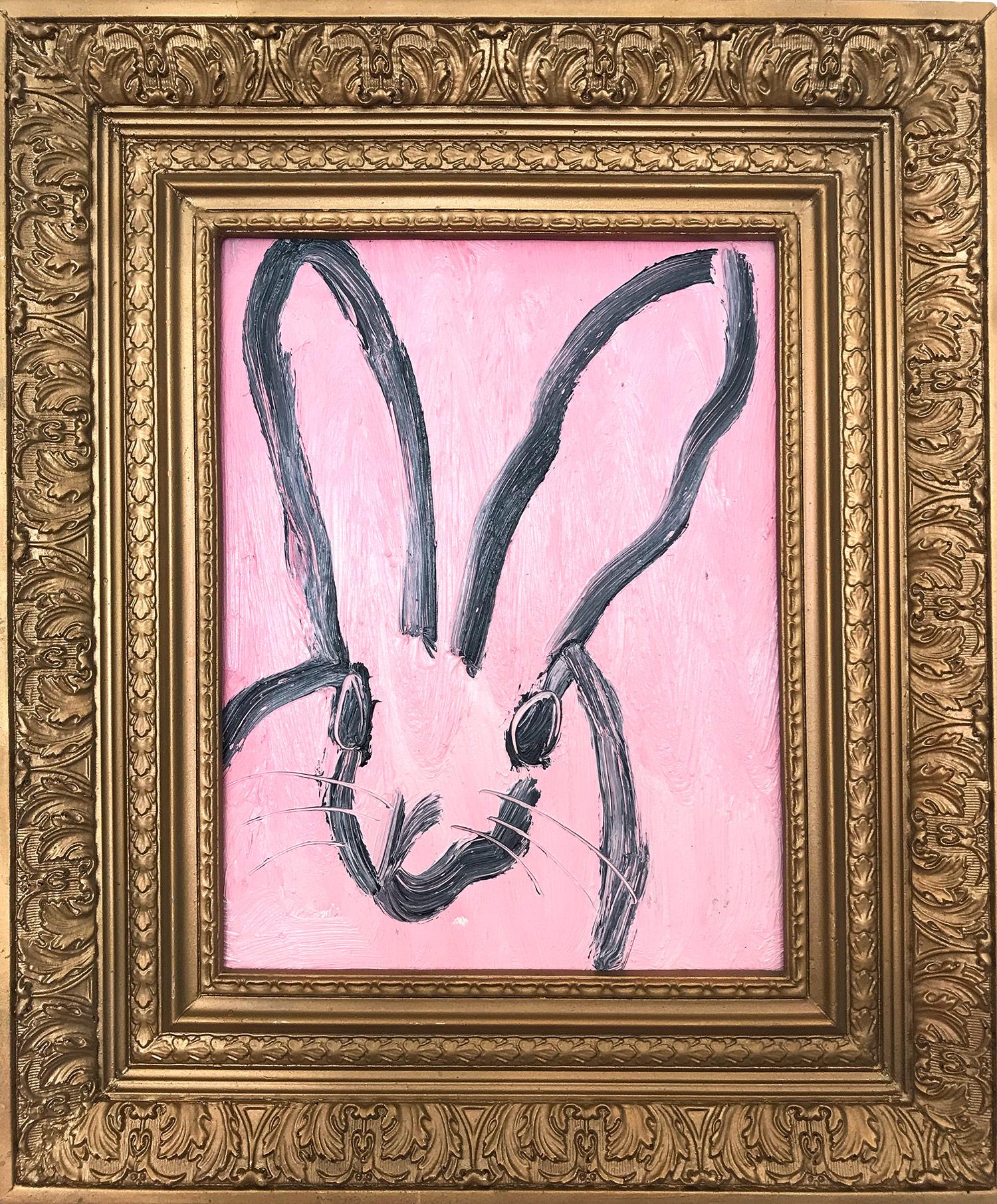 Hunt Slonem Animal Painting - "Loreen: (Bunny on Light Pink)" Oil Painting on Wood Panel