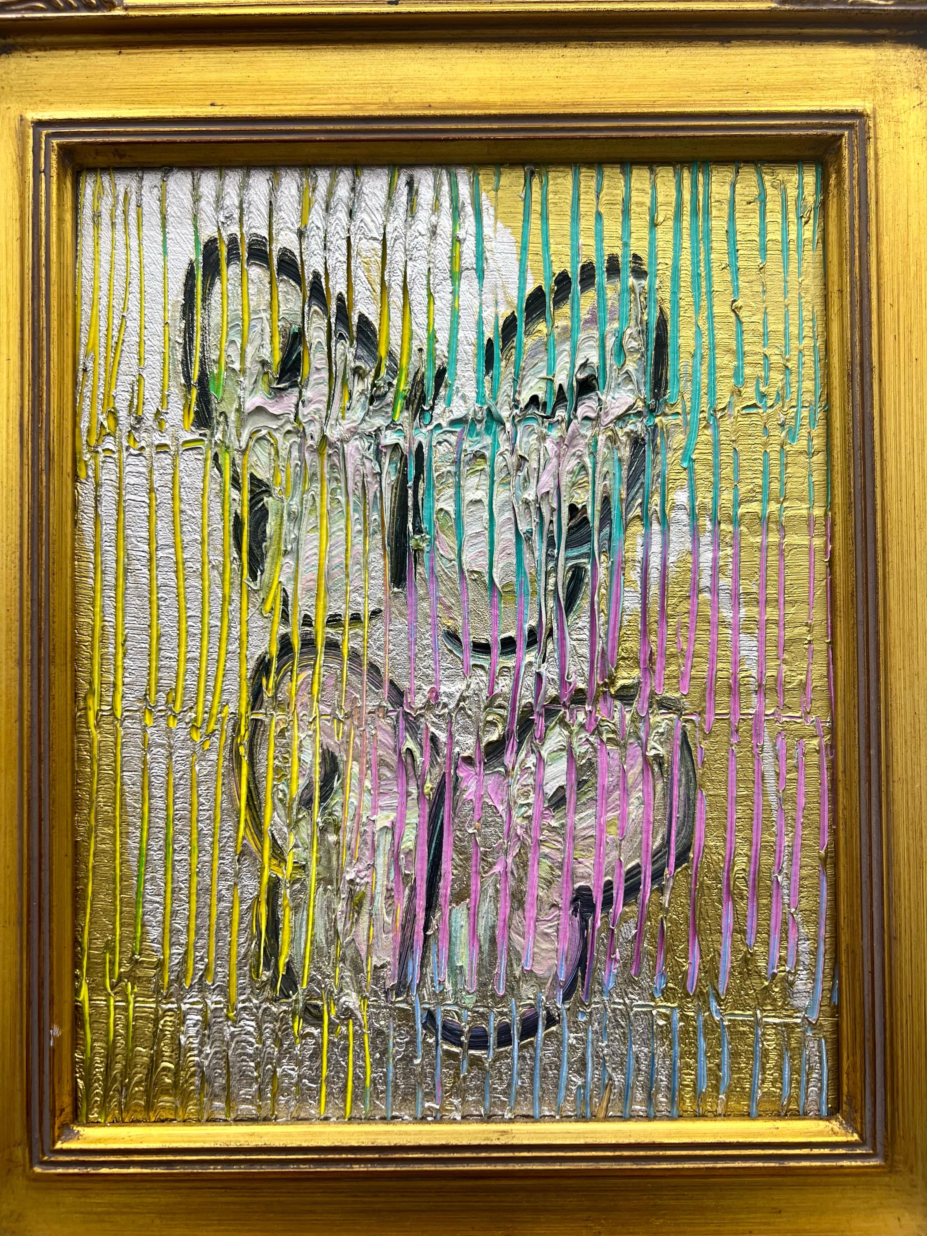 Original and unique artwork by Hunt Slonem.
Oil on wood

Painting is framed, as seen in the images. Framed dimension 14.5 x 12.5 inches
Signed Verso, titled and dated.
Please note that Hunt Slonem paintings with frames may show signs of patina due