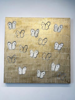 Lustrous Gold Butterfly Painting 'Ascension in White (Jasmine)' by Hunt Slonem