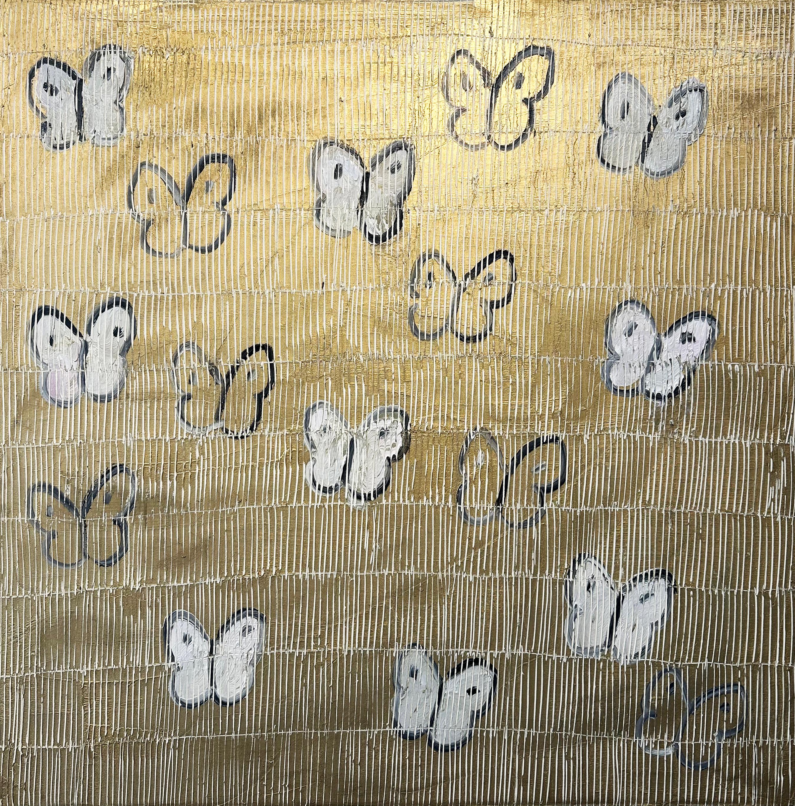 Goldglänzendes Schmetterlingsgemälde 'Ascension in White (Jasmine)' von Hunt Slonem