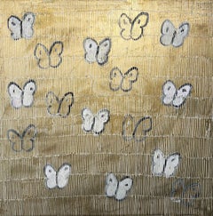 Goldglänzendes Schmetterlingsgemälde 'Ascension in White (Jasmine)' von Hunt Slonem