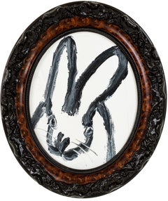 Lysle- oval white gestural bunny painting by Hunt Slonem