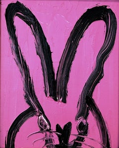 "Madelay 1" Coniglietto su sfondo viola lavanda Pittura a olio su pannello di Wood con cornice