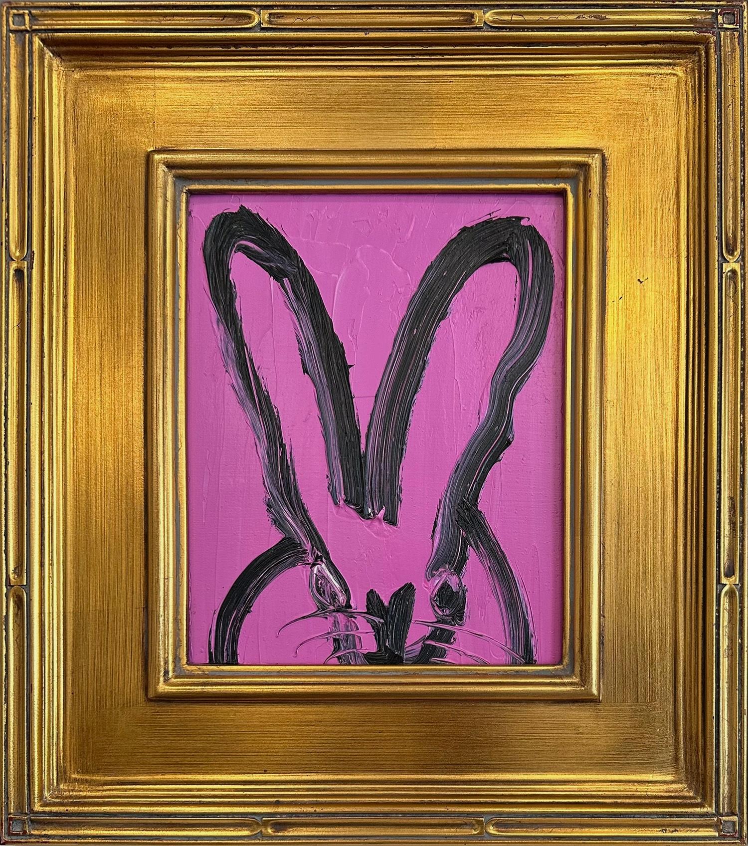 Abstract Painting de Hunt Slonem - "Madelay 1" Conejita sobre Fondo Violeta Lavanda Pintura al Óleo sobre Panel de Madera Marco