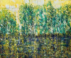 "Madewood Bayou" Blue Yellow & Green toned Landscape Contemporary Oil Painting