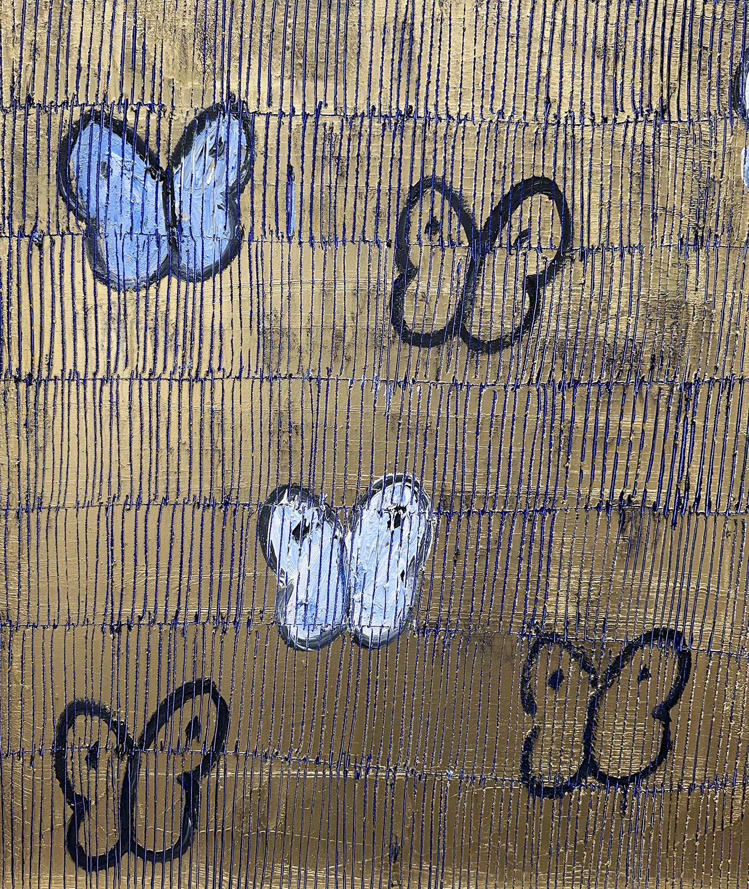 Una maravillosa composición de uno de los temas más icónicos de Slonem, las Mariposas. Esta pieza representa delicadas mariposas en ascensión situadas en un maravilloso paisaje dorado. Slonem traza sus famosos detalles reticulados por toda la pieza,