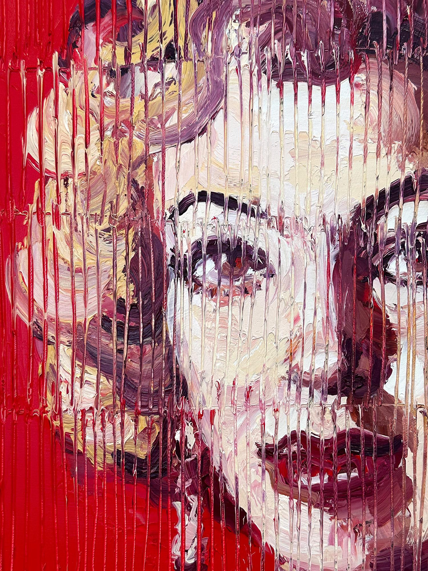 Une magnifique composition de l'un des sujets les plus emblématiques d'Icone, Marilyn Monroe. L'utilisation d'une peinture épaisse est très reconnaissable, car il étale couche après couche de peinture à l'huile rouge et rose, avec des détails en