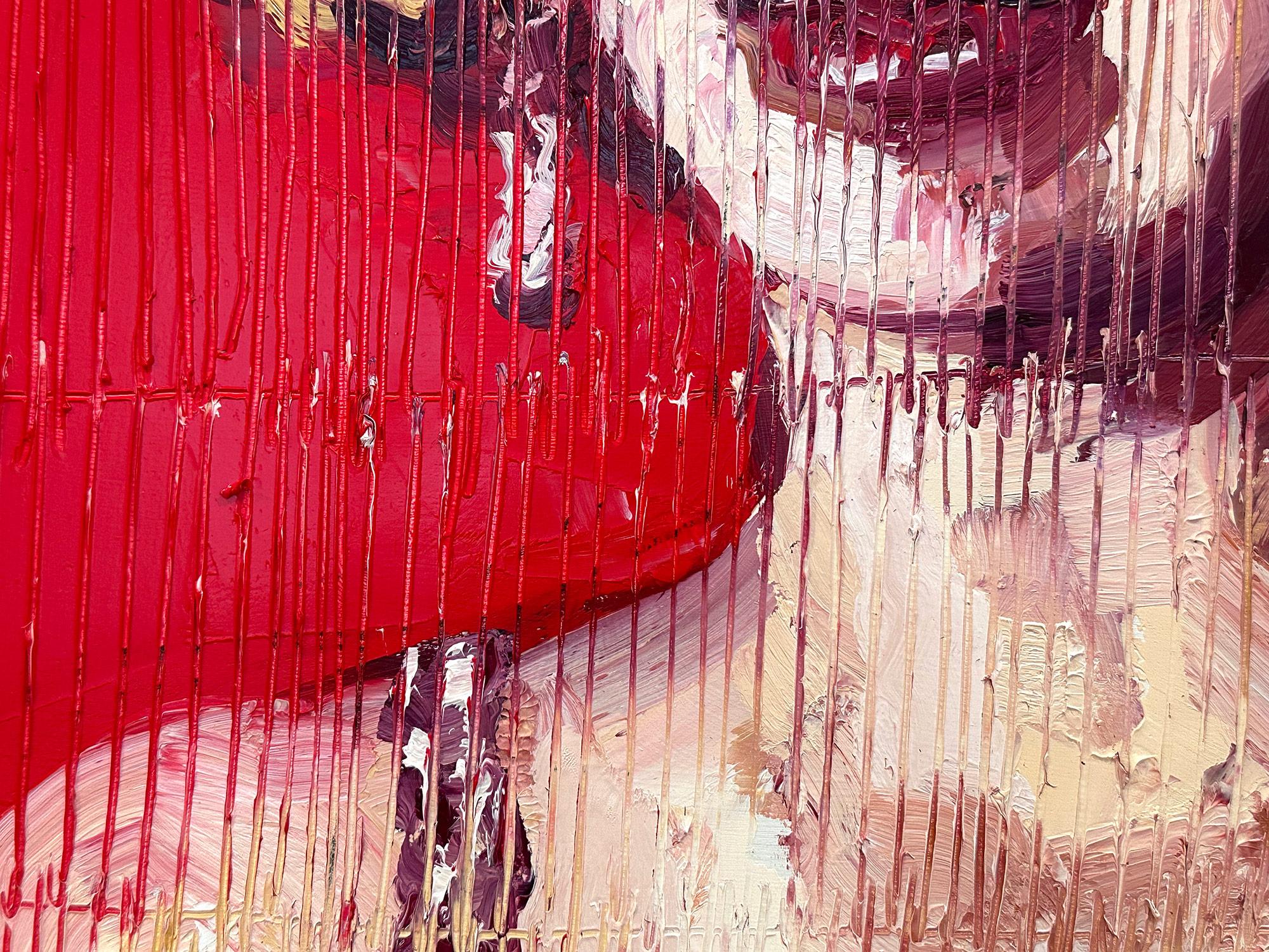 Peinture à l'huile néo-expressionniste rouge « Marilyn Monroe Red » sur panneau de bois en vente 3