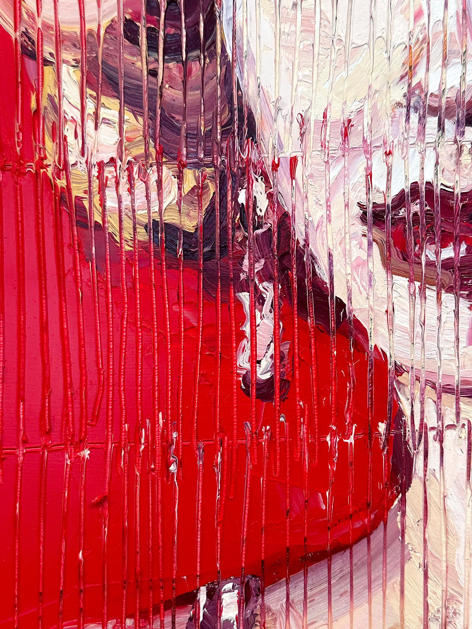 Peinture à l'huile néo-expressionniste rouge « Marilyn Monroe Red » sur panneau de bois en vente 5