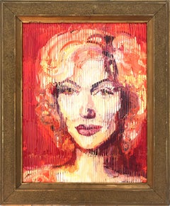 "Marilyn Monroe" Neo-Expressionist Oil Painting in Red Background on Wood Panel