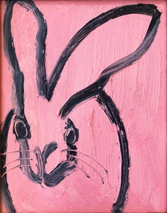 "Mauve" (Black Outlined Bunny on French Rose Pink Background)
