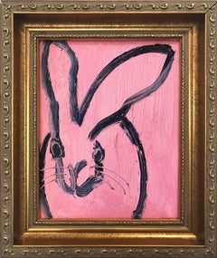 "Mauve" (Black Outlined Bunny on French Rose Pink Background)