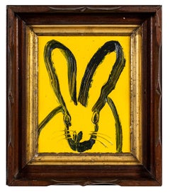 "Max" Yellow Bunny Painting in Vintage Wood & Gold Frame