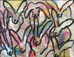 "May Pole" (Black Bunnies on Gold Silver Background with Multi Colored accents)