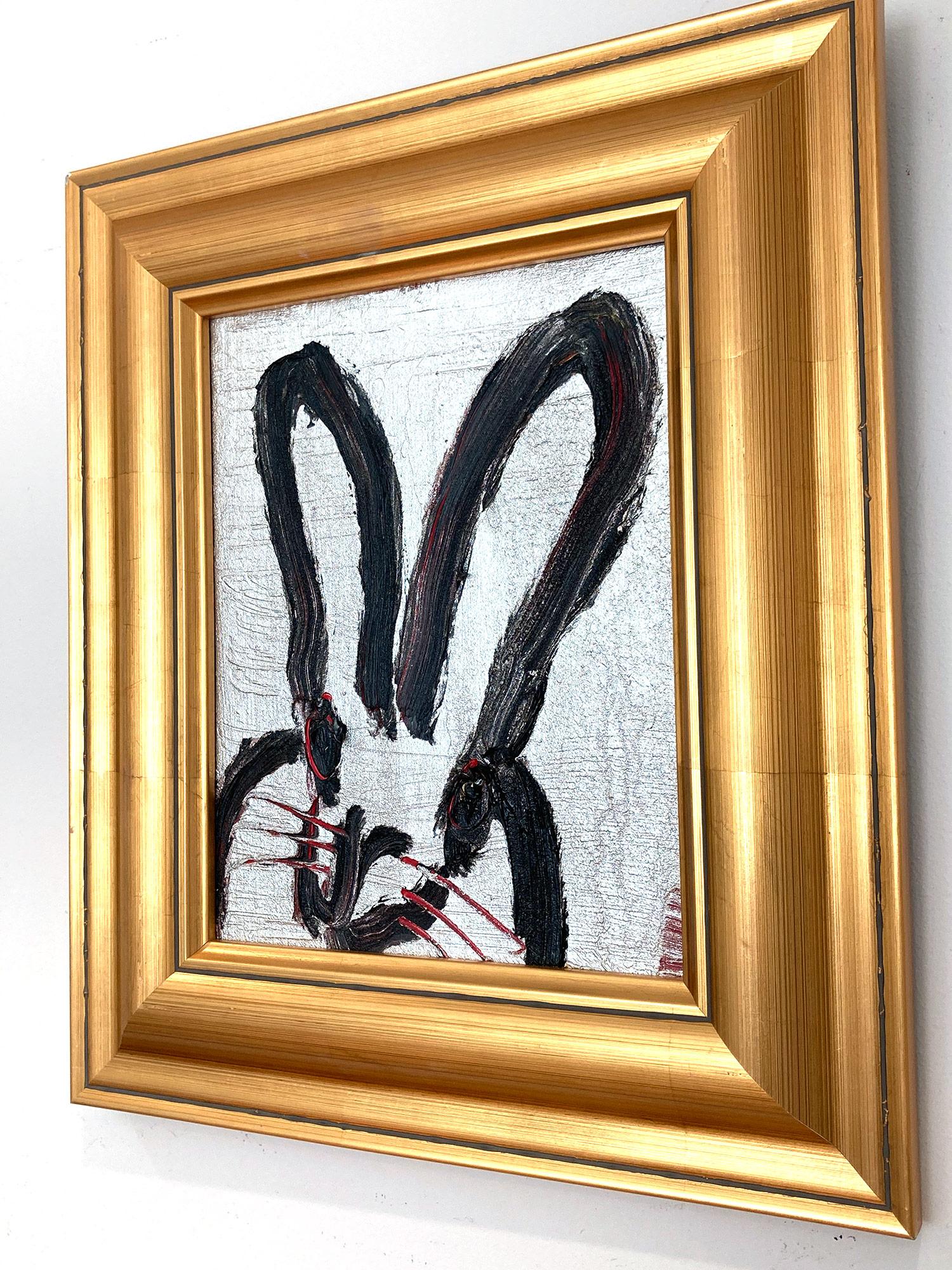 Peinture à l'huile sur bois « Me », bouleau noir sur fond argenté avec accents rouges en vente 9